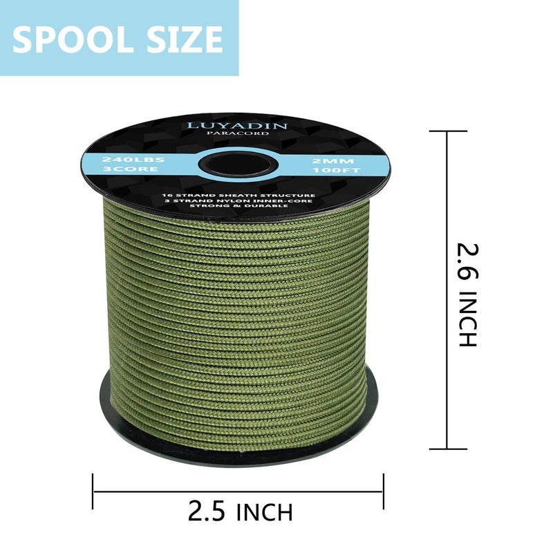 LUYADIN Paracord 240lb - Diameter 2mm Micro Utility Cord -3 Strand Parachute Spool Cord - 100ft 200ft,Paracord for Camping,Hiking,Fishing,Outdoor and DIY - Image 2